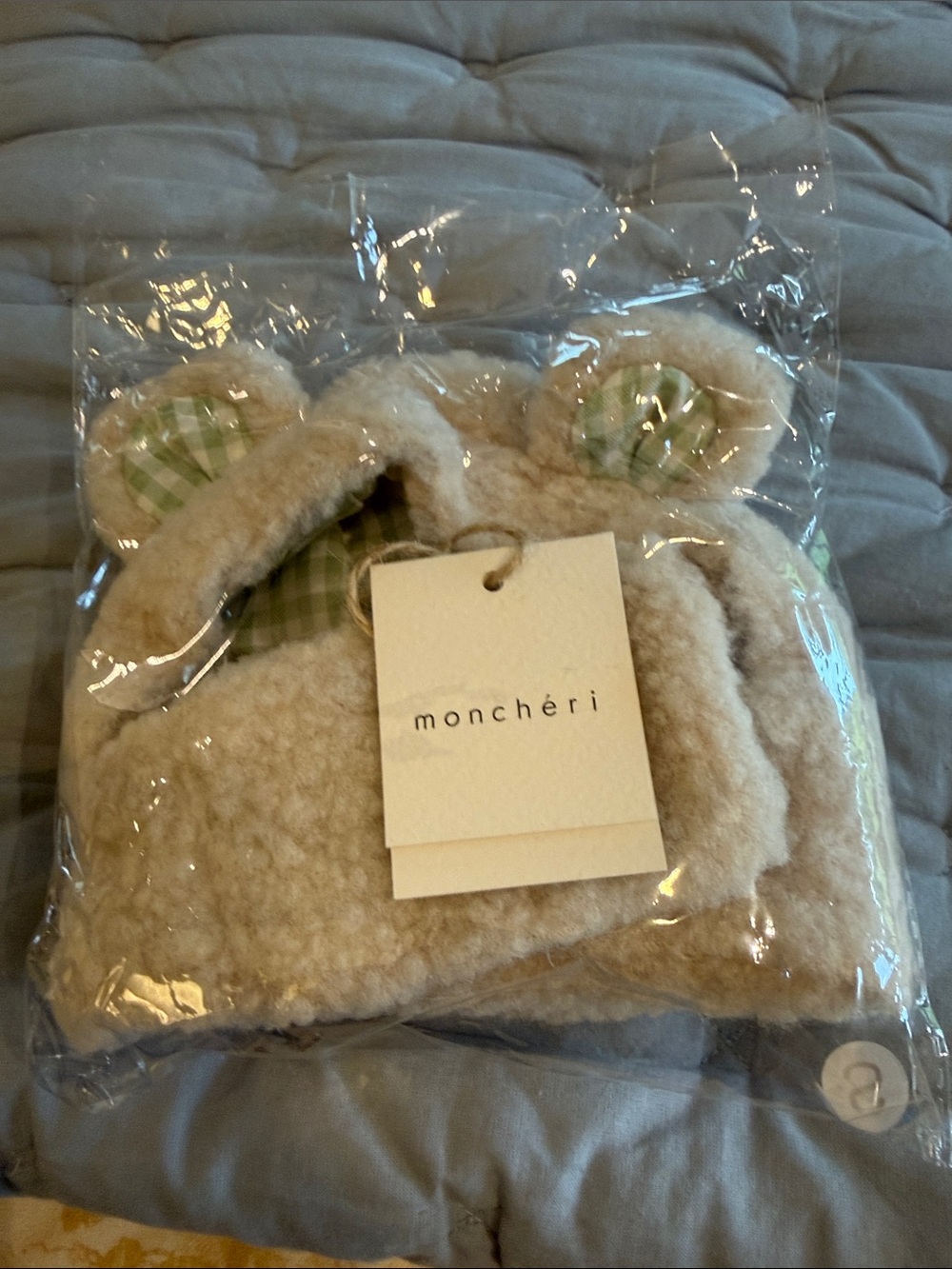 Mon Chéri Cream Plush Dog Hoodie with Gingham Ears